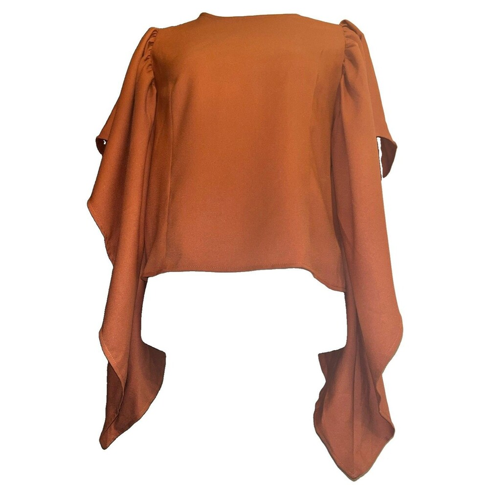 FAVLUX terracotta Round Neck Cape Sleeve Short Sleeve Blouse M